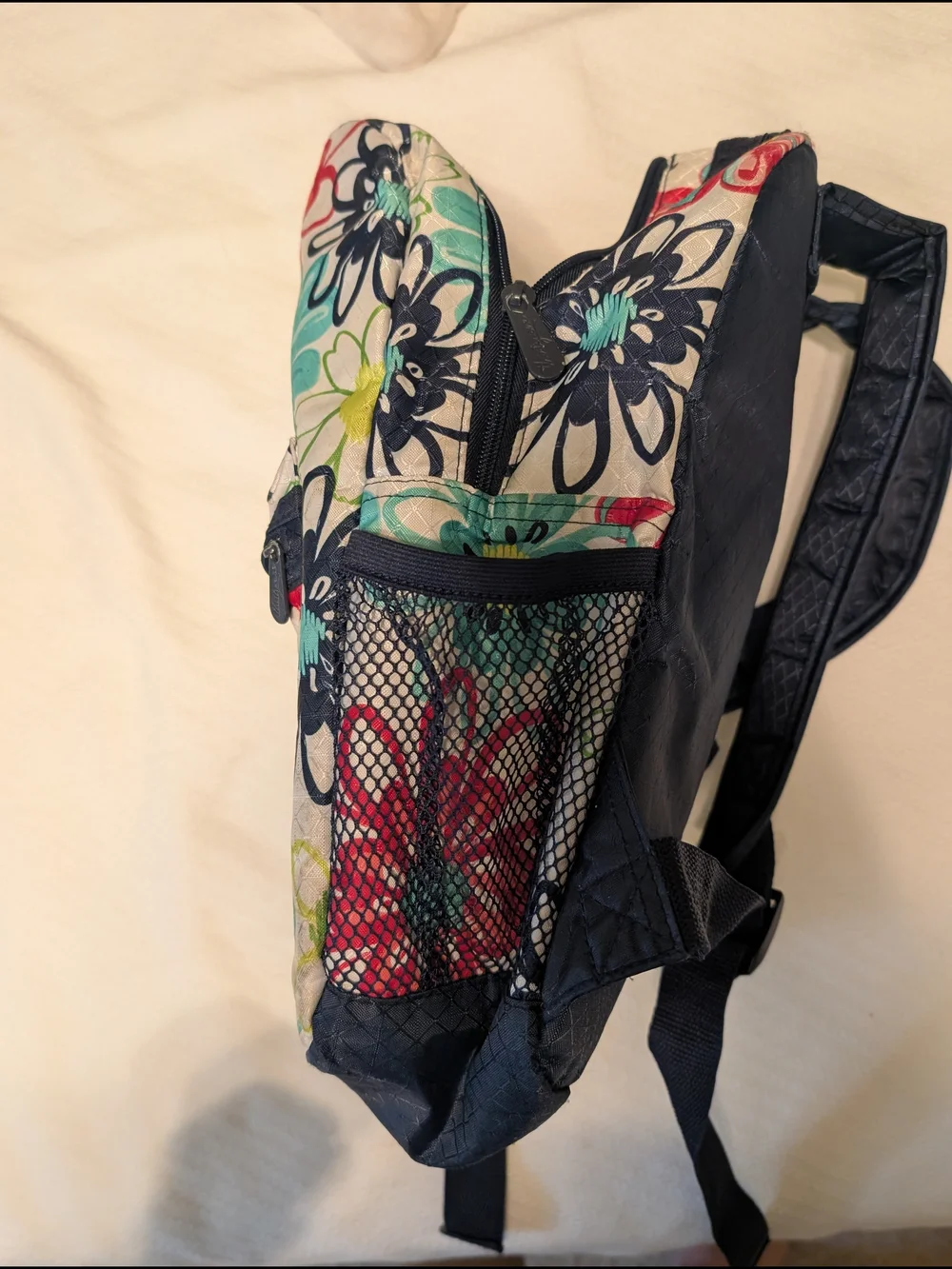 Thirty-one Floral Cream Backpack with Navy Trim